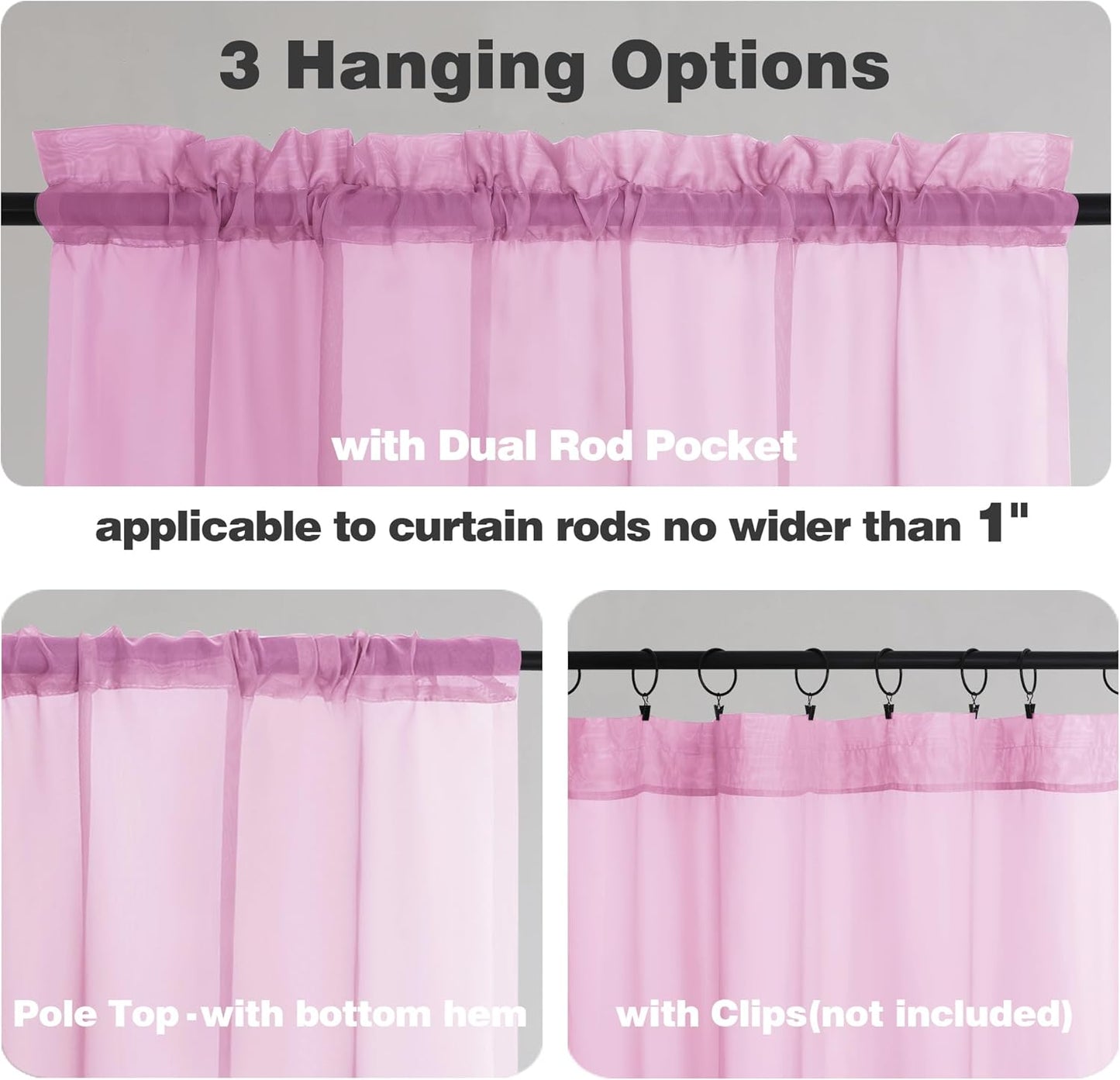 Chyhomenyc Sheer White Valances for Windows 2 Pack, Small Window Curtains for Living Room Bathroom Cafe Laundry Basement, Modern Top Dual Rod Pocket Voile Curtain, 42W x 14L inches, White - Colors A