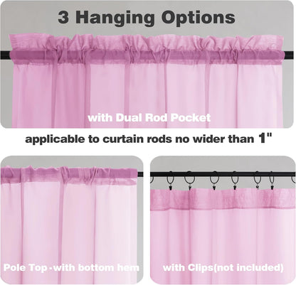 Chyhomenyc Sheer White Valances for Windows 2 Pack, Small Window Curtains for Living Room Bathroom Cafe Laundry Basement, Modern Top Dual Rod Pocket Voile Curtain, 42W x 14L inches, White - Colors A