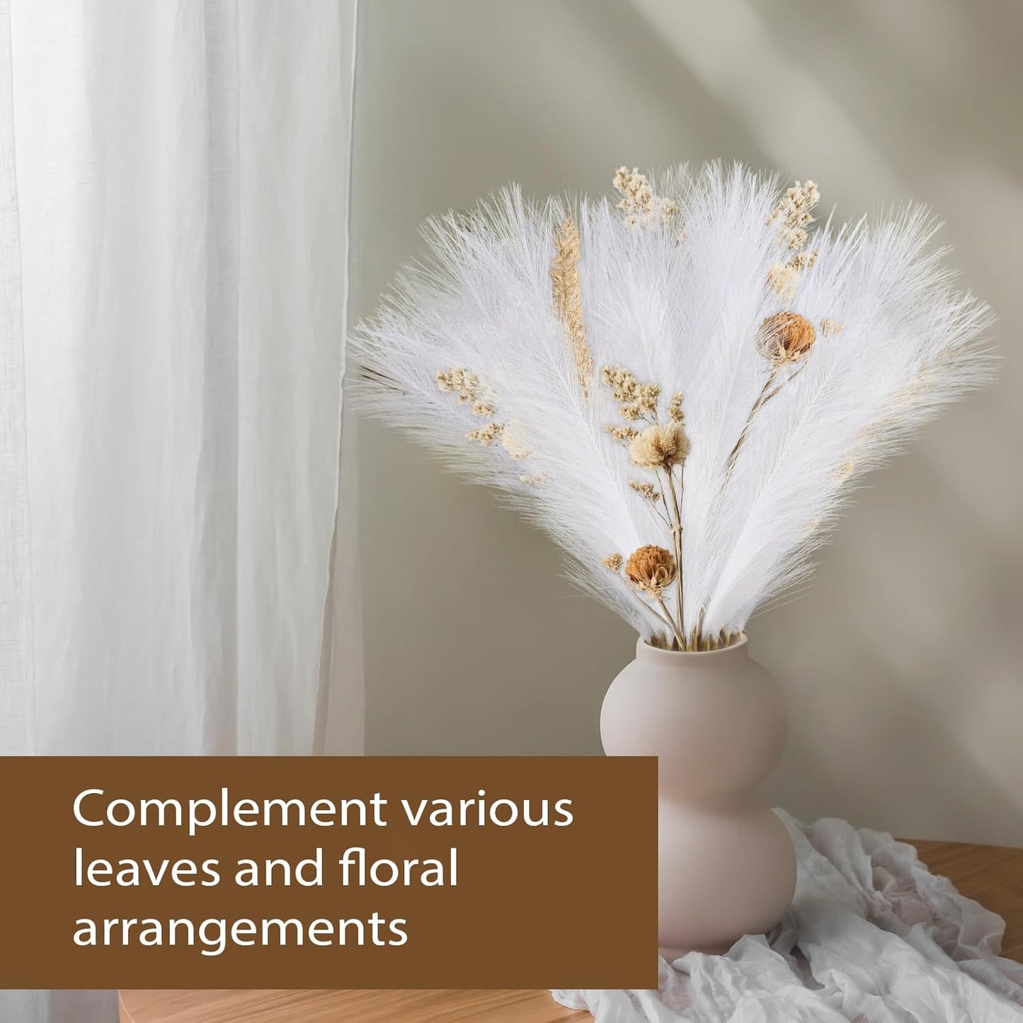 30pcs Pampas Grass Decor,21" Artificial Pompous Grass Bulk,Small Vase Filler Pompas Grass for Home Wedding Living Room Wall Party Decoration (Beige,Light Brown, 21 Inch 30 Pcs)