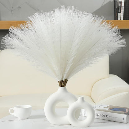 UREYMX Faux Pampas Grass Decor 17.7 Inch 6pcs, Artificial Pampas Grass Fluffy Home Decor, Short Vase Room Decor pompous Grass Flower Arrangement for Boho Home Wedding Decoration (Black)