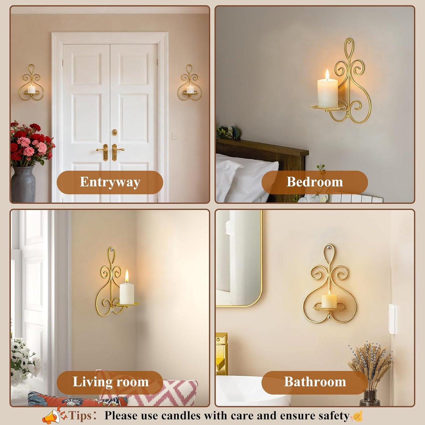Wall Candle Sconces Set of 2, Double Scroll Pattern Candle Sconces, Metal Wall Candle Holder for Home Decor, Living Room, Dining Room, Bedroom, Black, Gifts for Men Women Mom or Dad