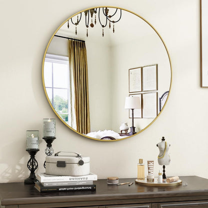 VooBang Large Black Round Bathroom Mirror, 48 inch Circle Wall Mounted Hanging Mirror with Simple Modern Circular Metal Frame for Hallway, Entryway, Living Room, Black Frame