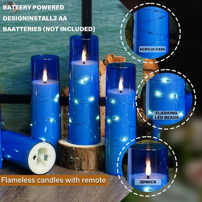 Nimiko Flickering Flameless LED Candles, 9 Pcs with Embedded Star String, Acrylic LED Pillar Candles with Remote, Suitable for Home Decoration (White)