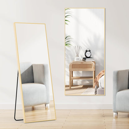 DUMOS Full Length Mirror 64"x21" Full Body Floor Mirror for Bedroom or Cloakroom, Can Stand Alone, Hang or Lean Against Wall, Tall Wall Mirror with Stand, Black