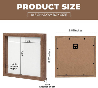 Muzilife 8x8 Shadow Box Picture Frame with Linen Board - Deep Wood & Glass Display Case Ready to Hang Memory Box Baby Sports Memorabilia, Pins, Awards, Medals, Wedding, Tickets and Photos (Black)