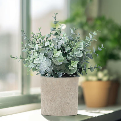 2 Pack Fake Plants Eucalyptus Small Potted Artificial Plants Indoor Greenery for Shelf Desk Home Bathroom Modern Farmhouse Living Room Coffee Table Decor