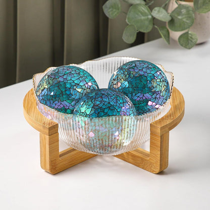 3Pcs Mosaic Glass Orbs Decorative Balls Set 8.5cm/3.35inch Blue Sphere Wedding Party Home Decor Table Centerpiece
