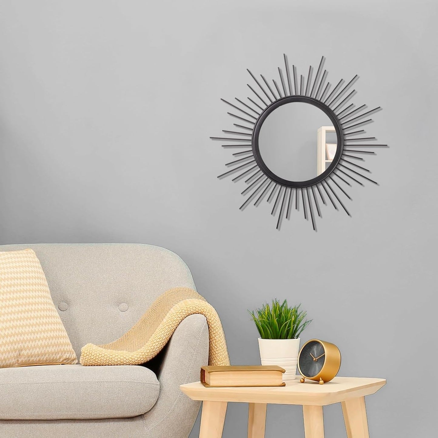 Gold Sunburst Mirrors for Wall Decorative Metal Round Art Mirrors Large Wall Decor Hanging Mirror for Bathroom Bedroom Living Room Vanity Entryway 16"