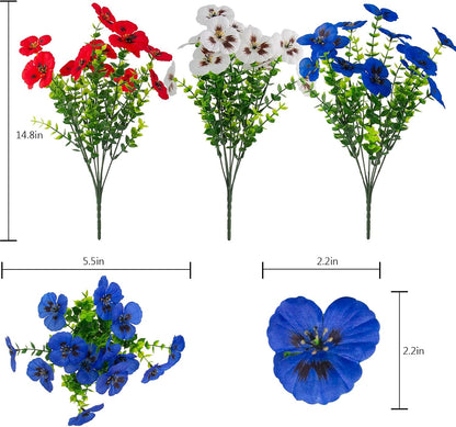 lovemoon 2 Sets Artificial Hanging Pansy Flowers with Baskets, 24 Pcs UV Resistant Faux Silk Pansy Outdoor Hanging Flower for Porch Patio Garden Home Spring Decor (2, White,Yellow,Purple)