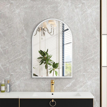 Black Arched Mirror, Modern Bathroom Wall Mirror Aluminum Alloy Framed Mirror Brushed Metal Vanity Wall Mounted Mirror for Livingroom Bedroom Entryway Room 16"x12"