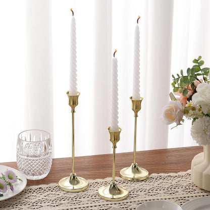 Candlestick Holders 4 Sets(12 Pcs), Brass Gold Candle Holders with Anti-Slip Pad, Metal Taper Candle Holder, Candle Holder for Wedding Fireplace Mantel Housewarming Gift