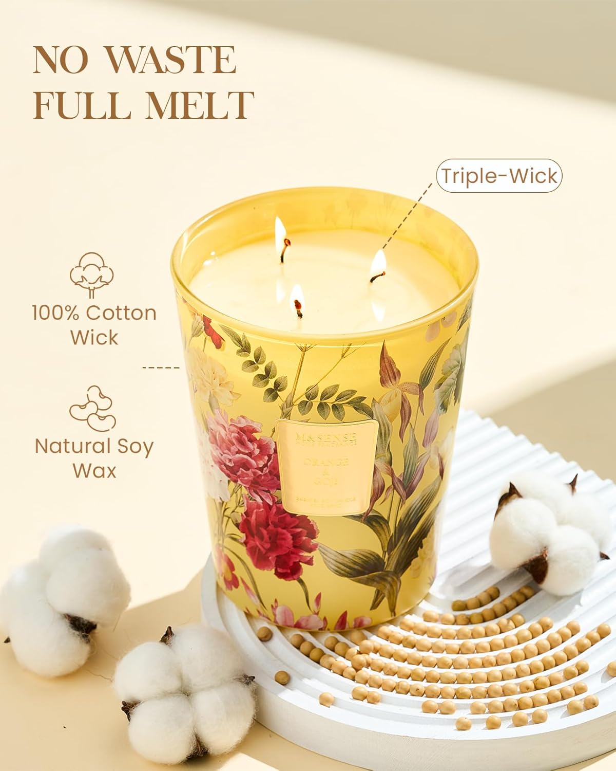 M&SENSE Jasmine Candles Highly Scented 3 Wick 35oz 150 Hours Burn Extra Large Jar Candles for Women, Natural Soy Wax Aromatherapy Candle for Stress Relief, Meditation, Yoga, Spa - Colors B