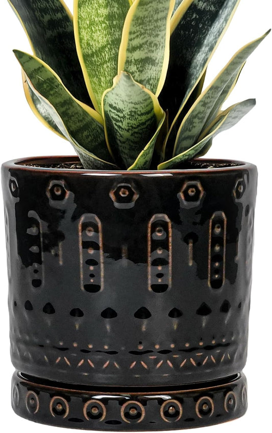Eightpot 12 Inch Pot for Plants - Ceramic Planter for Indoor Plants Large Plant Pot with Drainage Holes and Saucer Outdoor Flower Pot Decorative Round Planter for Porch Office Decor Blue