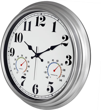 JENLYSTIME 12 Inch Indoor/Outdoor Retro Waterproof Wall Clock with Thermometer Silent Round Quartz Battery Operated Easy to Read Decorative for Kitchen Patio,Bathroom,Deck,Porch,Pool(Blue)