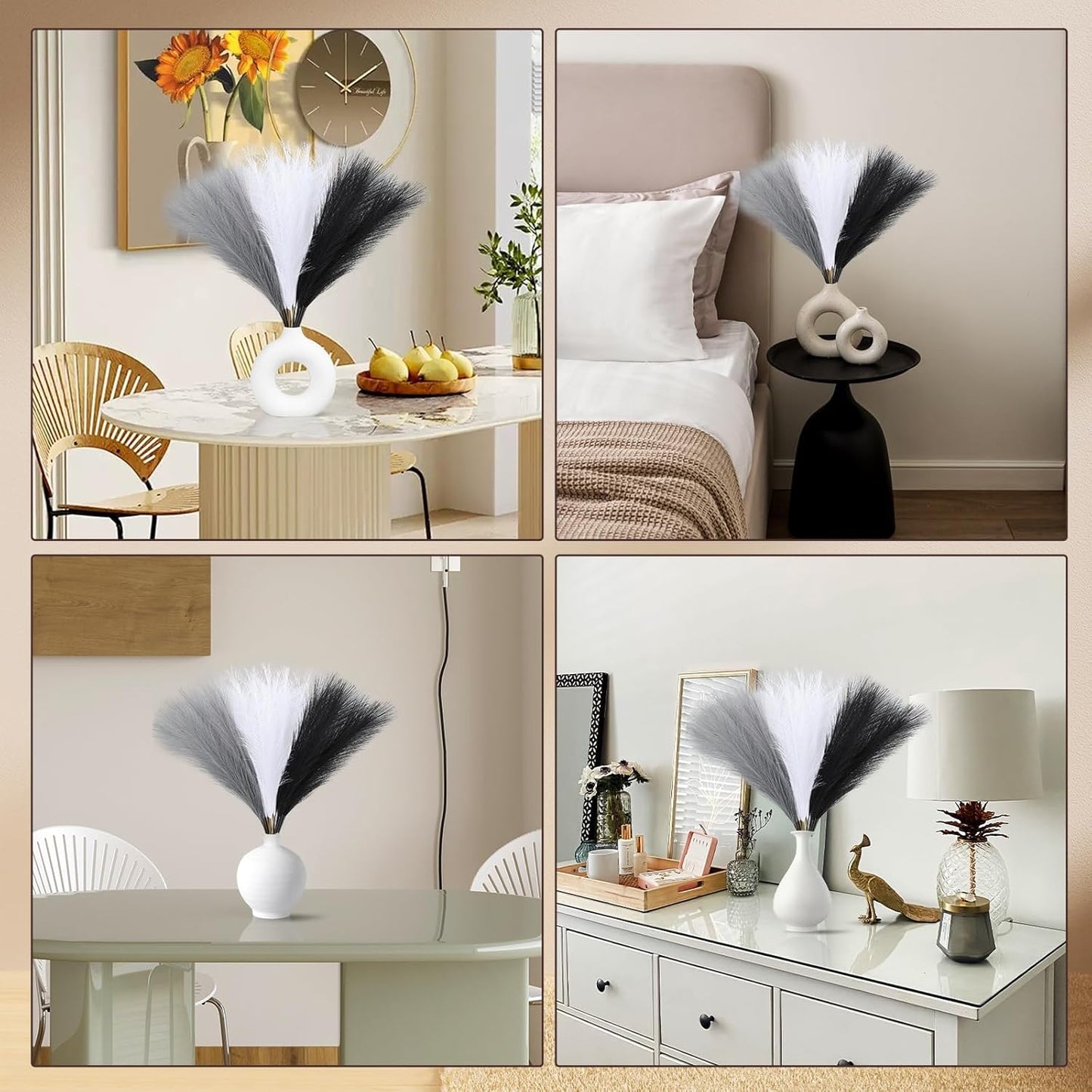 UREYMX Faux Pampas Grass Decor 17.7 Inch 6pcs, Artificial Pampas Grass Fluffy Home Decor, Short Vase Room Decor pompous Grass Flower Arrangement for Boho Home Wedding Decoration (Black)