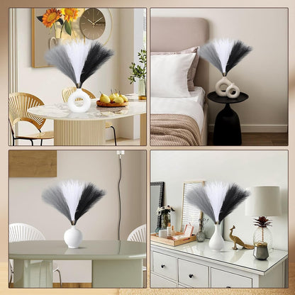 UREYMX Faux Pampas Grass Decor 17.7 Inch 6pcs, Artificial Pampas Grass Fluffy Home Decor, Short Vase Room Decor pompous Grass Flower Arrangement for Boho Home Wedding Decoration (Black)