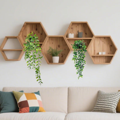 Clearain 1pcs Fake Hanging Plants, Artificial Small Potted Plants, Mini Faux Succulent Plant for Indoor Outdoor Aesthetic Office Living Room Shelf Home Decor (Eucalyptus leaves-1pcs)