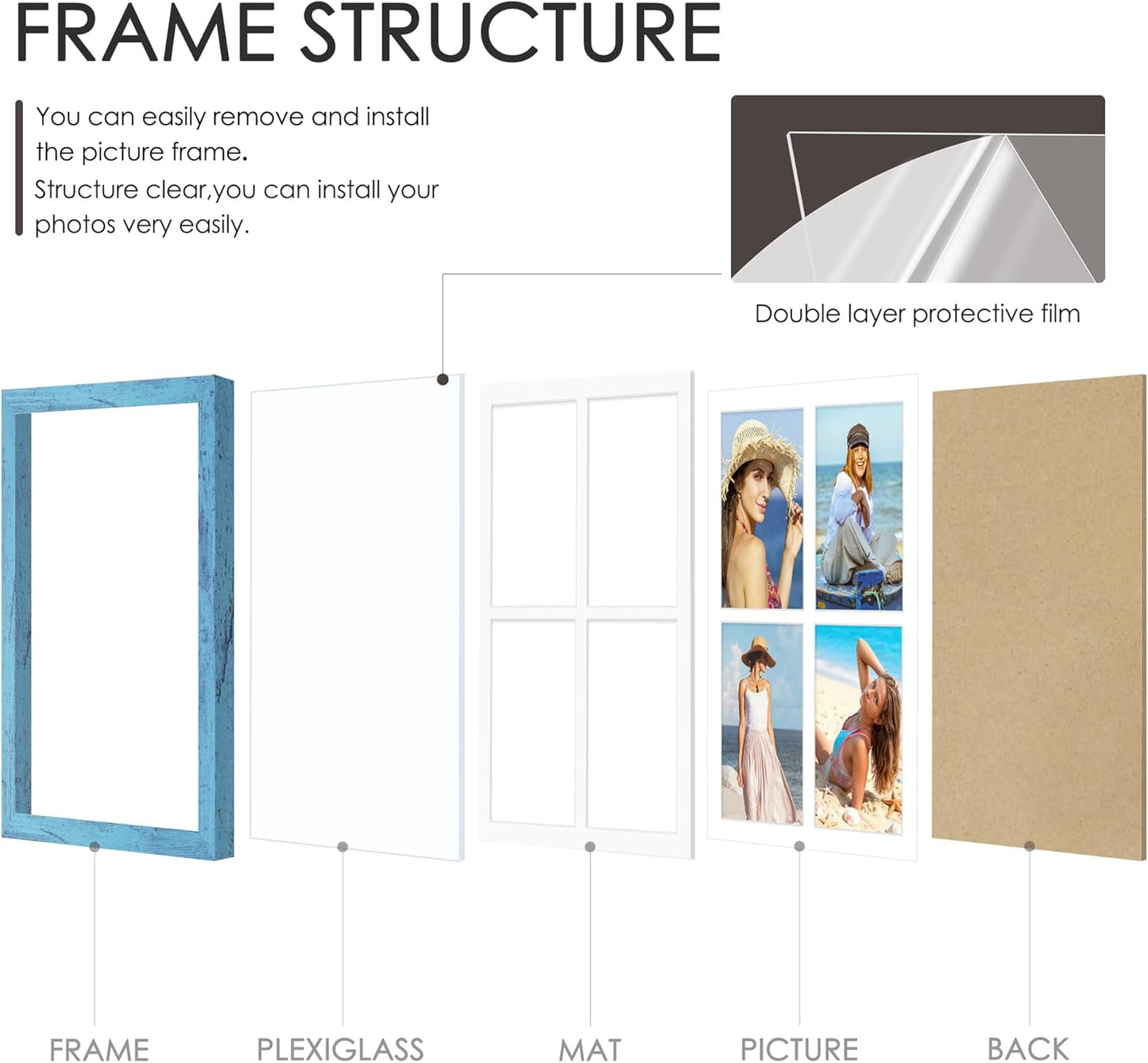 DUENPY 14x26 Collage Picture Frame 4x6 Collage Picture Frame Displays Twelve 4x6 inch Photos Available Horizontal Wall Mounting Display and Vertical Black - Colors A