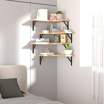ROMGUAR CRAFT Corner Floating Shelves Wall Mounted Set of 4, Rustic Wood Storage Display Shelves for Home Decor, Bathroom, Kitchen, Bedroom, Living Room, Office (Black)