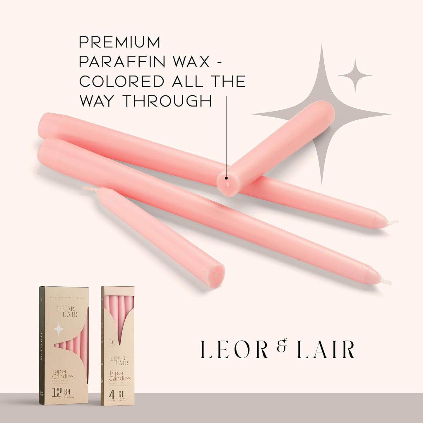 Leor & Lair Ivory Taper Candles - 4 Pack 10" Ivory Candlesticks - Unscented Cream Candle Sticks for Home Decoration, Holiday Tables, Weddings, Restaurants & Business Events