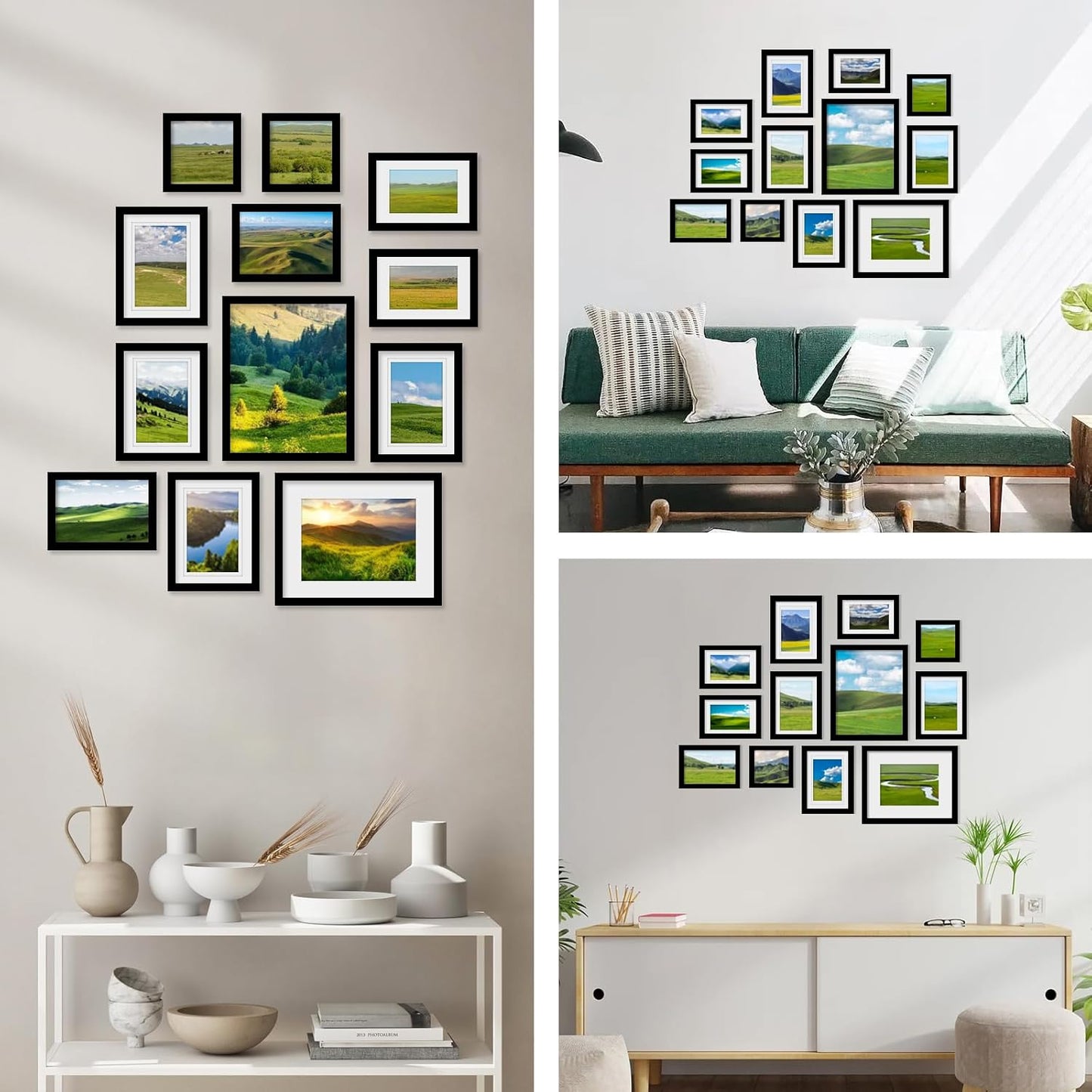 Egofine Picture Frame Set 12 Pack, Picture Frames Collage Wall Decor with Two 11x14, Two 8x10, Four 5x7, Four 4x6 for Wall and Tabletop, Made of Solid Wood, Covered by Plexiglass, Natural Wood