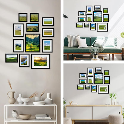 Egofine Picture Frame Set 12 Pack, Picture Frames Collage Wall Decor with Two 11x14, Two 8x10, Four 5x7, Four 4x6 for Wall and Tabletop, Made of Solid Wood, Covered by Plexiglass, Natural Wood