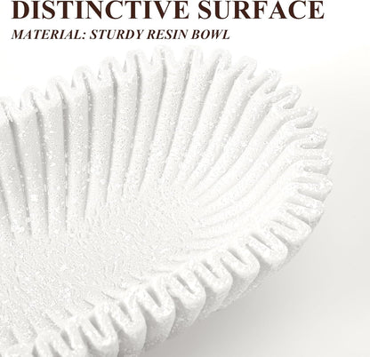 Large Decorative Bowl for Home Decor Long Dough Key Bowls Coffee Table Decor Centerpiece White Ruffle Scalloped Resin Modern Handicraft Bowl for Kitchen Counter Farmhouse Entryway