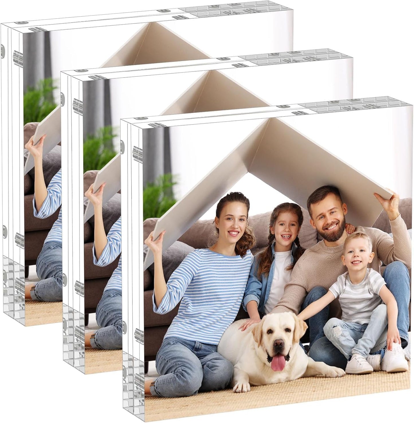AITEE 4x6 Acrylic Picture Frames 3 Pack, 20% Thicker Block, Clear Picture Frames Freestanding Double Sided Magnetic Acrylic Lucite Frameless Transparent Square Frame Gift for Desktop Display
