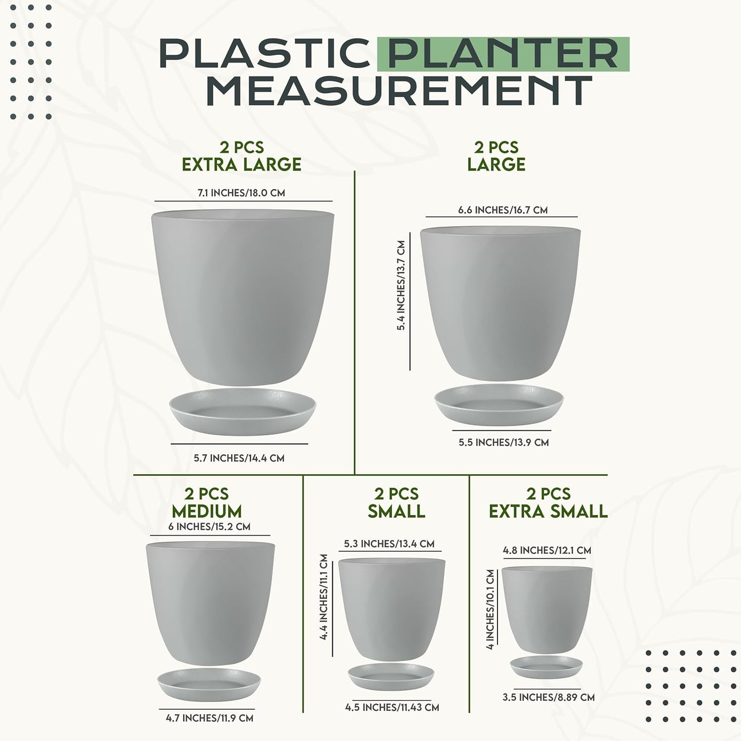 Utopia Home Plant Pots Indoor with Drainage Holes – Set of 5 White Plastic Flower Pots (7/6.6/6/5.3/4.8 Inch) – Modern Planters for Indoor Plants, Room & Office Décor, Great Stocking Stuffers