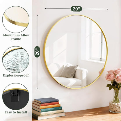 Round Wall Mirror 30 Inch Gold Vanity Mirror with Metal Frame, Modern Circle for Bathroom, Entryway, Bedroom, Living Room, Wall Mounted Decorative Mirrors