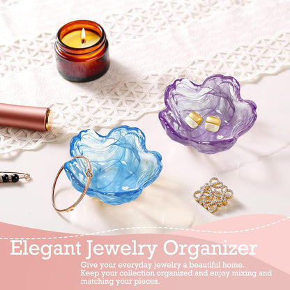 Purple Flower Jewelry Dish Glass Ring Holder Dish Jewelry Tray Cute Vanity Organizer Aesthetic Nightstand Bathroom Room Decor Trinket Dish Mothers Day Friendship Christmas Birthday Gifts for Women