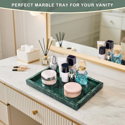 Marble Bathroom Tray for Countertop & Home Decor, Natural Decorative Marble Tray for Jewelry & Perfume Organizer, Luxury Stone Vanity Trays for Dresser, Kitchen Counter, 12" x 8", Gray Black