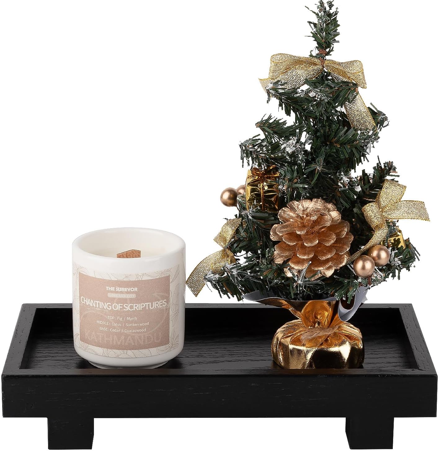 Decorative Tray Small Pedestal Stand Farmhouse Bathroom Decor Wooden Riser Display Stand for Vanity, Kitchen Countertop, Sink, 9.4 * 4.7 White