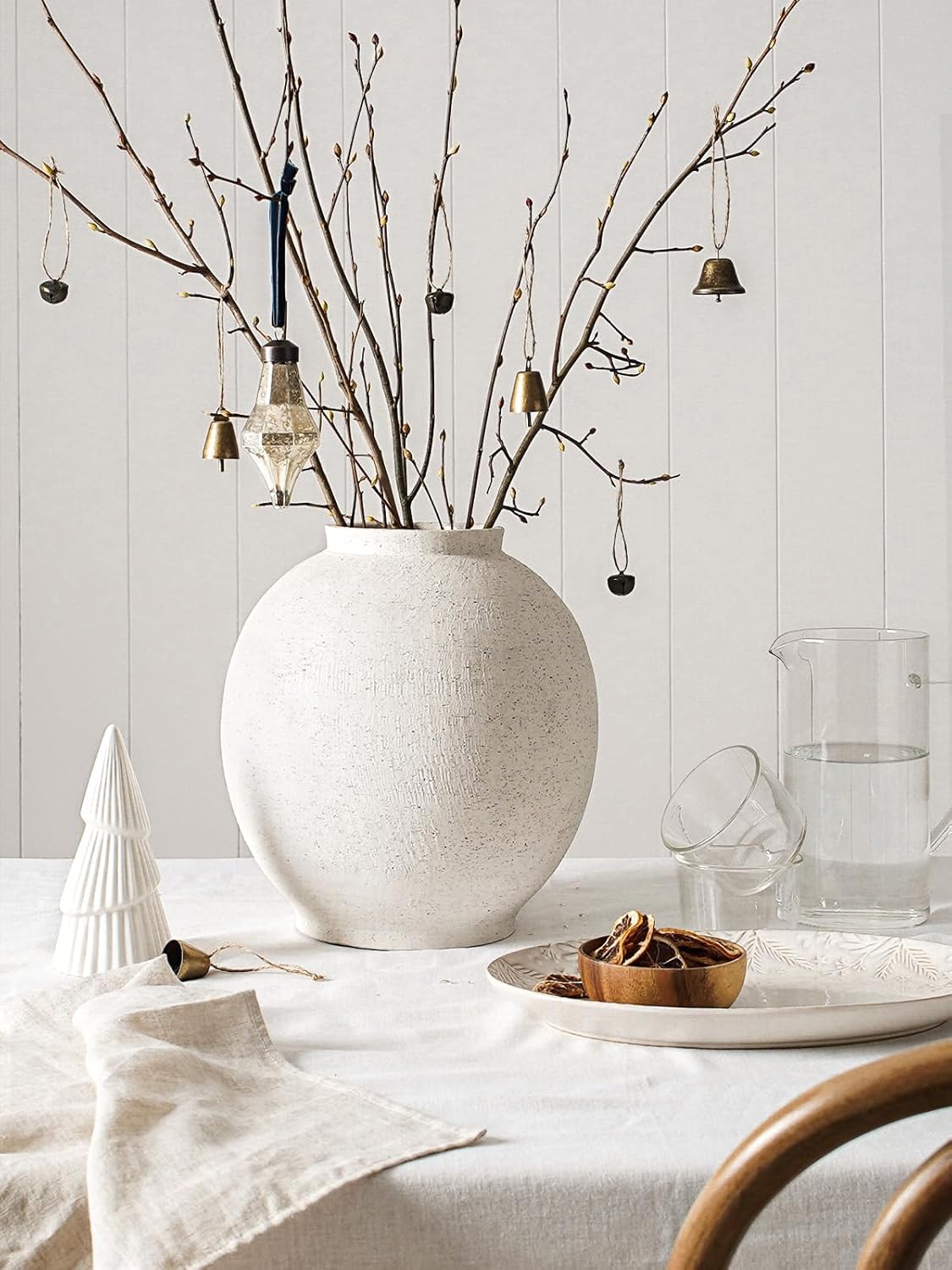 Large White Ceramic Vase - 9.8 Inch Rustic Farmhouse Flower Vase for Home Decor, Minimalist Tall Vases for Living Room, Table, Bathroom, Holiday & Weddings (Sandstone White)
