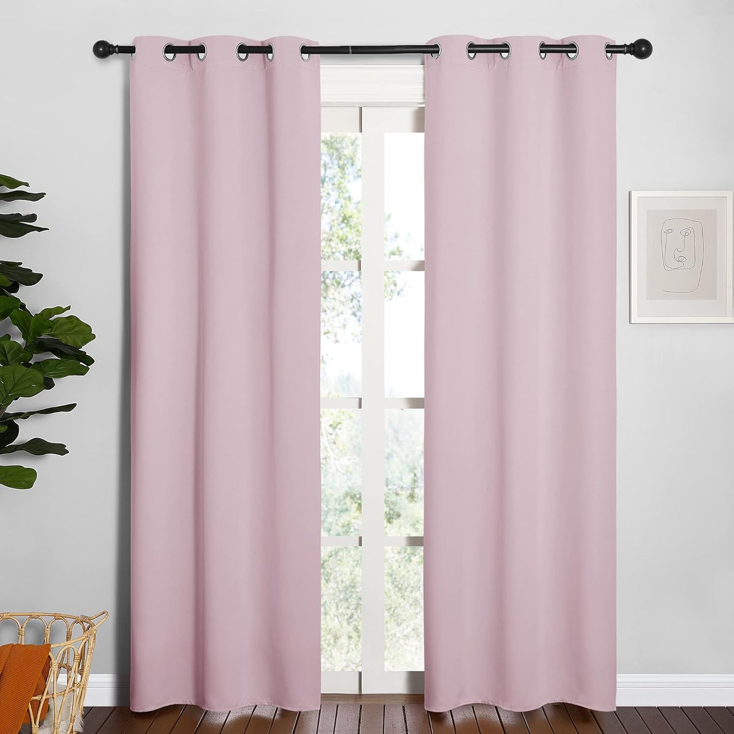 NICETOWN Halloween Pitch Black Solid Thermal Insulated Grommet Blackout Curtains/Drapes for Bedroom Window (2 Panels, 42 inches Wide by 63 inches Long, Black) - Colors B