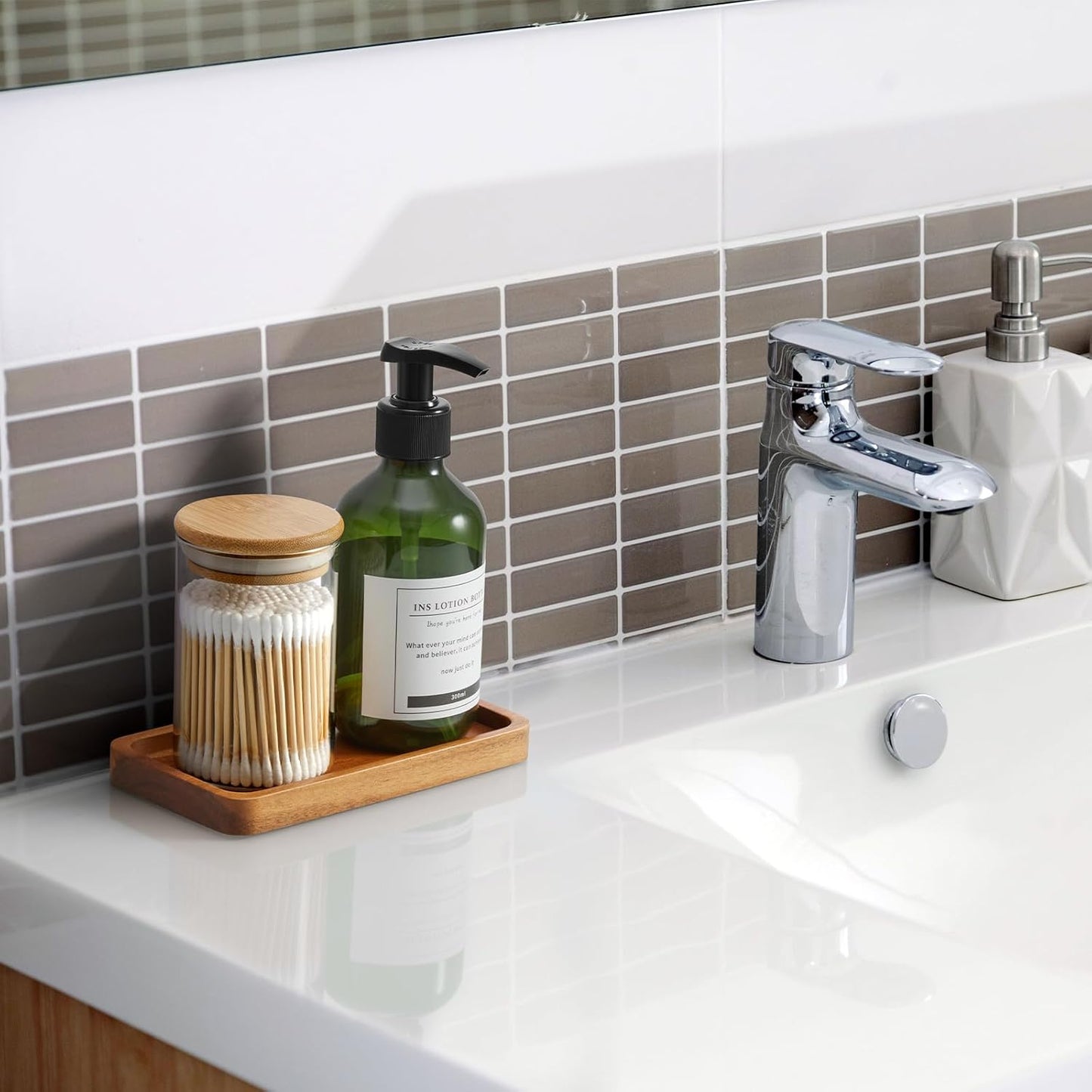 ALELION 11.7" Bathroom Vanity Tray for Counter - Acacia Wood Decorative Tray for Toilet Tank Makeup Perfume Jewelry Catchall Coffee Table - Wooden Kitchen Countertop Organizer for Soap Dispenser