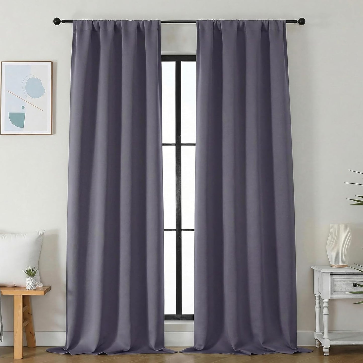 Simplebrand Ava Sage Green Blackout Curtains for Bedroom 63 Inch Length 2 Panels Set, Solid Thermal Insulated Energy Saving Rod Pocket Window Treatment Curtains Blackout Drapes, W40 x L63 Inch, Sage - Colors A