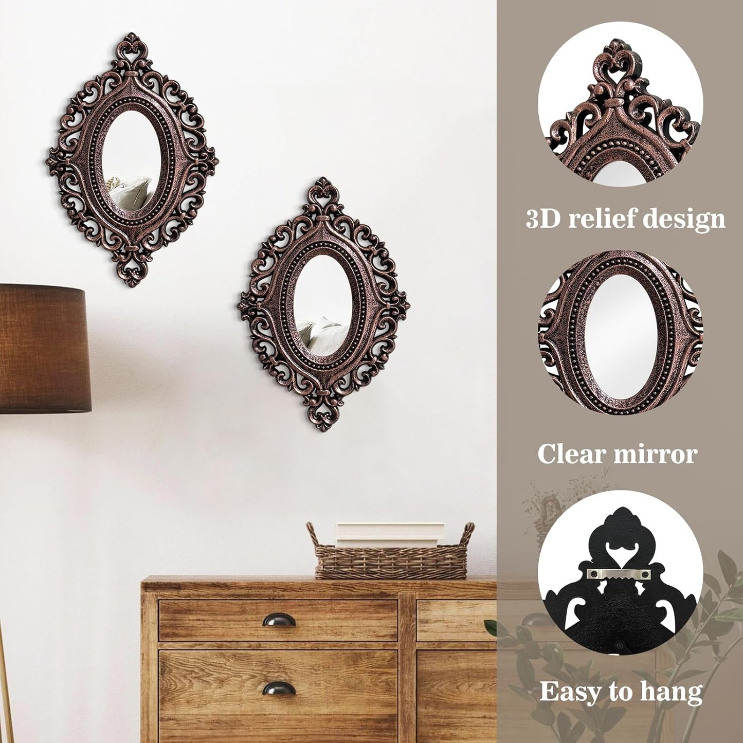 ZEXUIRU 4 Set. Rustic Wall Mirrors for Bedroom Bathroom Living Room Entryway Wood Farmhouse Square Easy to Hang Framed Decorative Accent Hanging Wall-Mounted Mirror Set for Living Room - Black