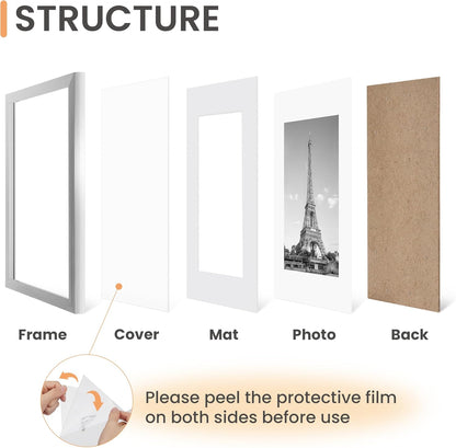 upsimples 11x14 Picture Frame Set of 5, Display Pictures 8x10 with Mat or 11x14 Without Mat, Wall Gallery Photo Frames, Black