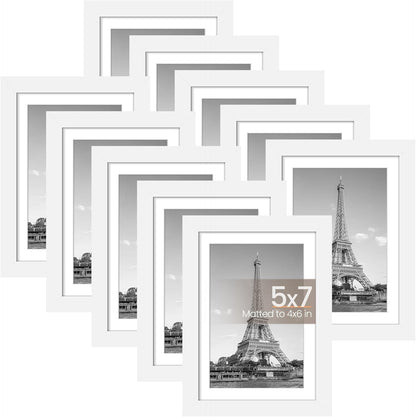 upsimples 5x7 Picture Frame Set of 10, Display Pictures 4x6 with Mat or 5x7 Without, Multi Photo Frames Collage for Wall or Tabletop Display, Black