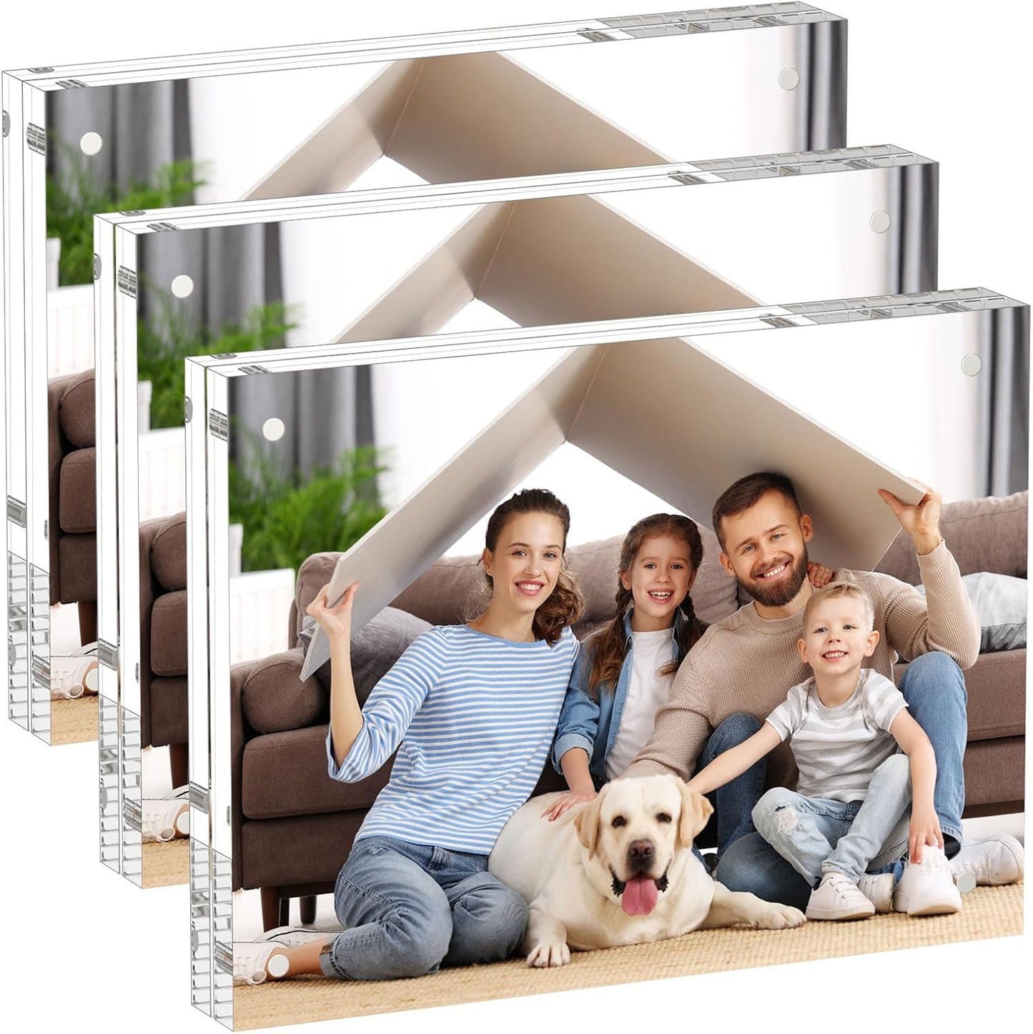 AITEE 4x6 Acrylic Picture Frames 3 Pack, 20% Thicker Block, Clear Picture Frames Freestanding Double Sided Magnetic Acrylic Lucite Frameless Transparent Square Frame Gift for Desktop Display