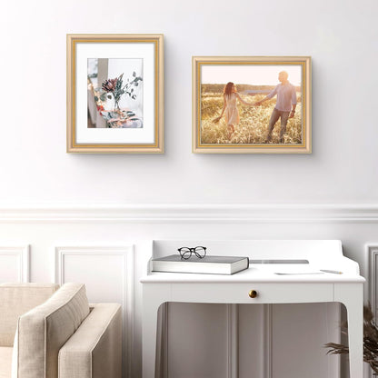 Golden State Art,11x14 Ornate Picture Frame for 8x10 Photo with Mat or 11 x 14 Prints without Mat,Real Glass Wall Display(Color:Green Gold)