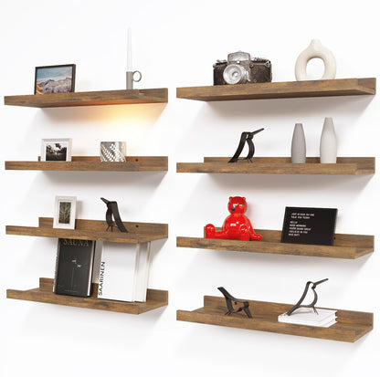 RICHER HOUSE 5 Set Floating Wall Mounted Shelves, Black Shelves for Wall Decor, Modern Picture Ledge Shelf with Lip for Storage, Nursery, Bedroom, Living Room, Bathroom - Black