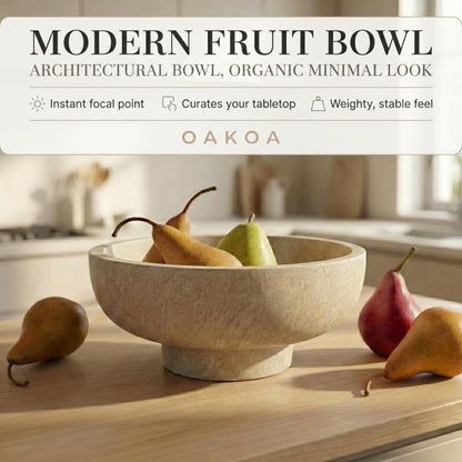 OAKOA Concrete Black Decorative Bowl for Home Decor - Black Fruit Bowl - Modern Pedestal Coffee Table Bowl for Entryway Table