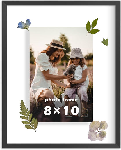 FrameWorks 8”x10” Deluxe Black Aluminum Contemporary Style Floating Picture Frame with Tempered Glass