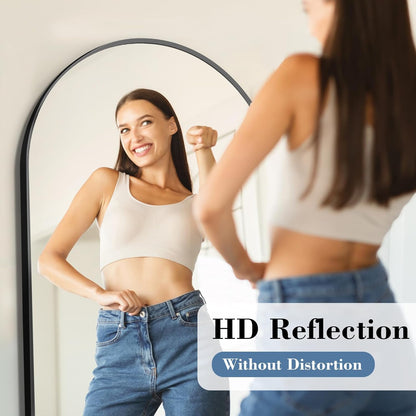 DUMOS Arched Full Length Mirror with Stand 64"x21" Floor Standing Aluminum Frame for Bedroom Body Hanging Leaning Modern Simple Home Decor Shatter-proorf Nano Glass Wall Living Room Cloakroom Black