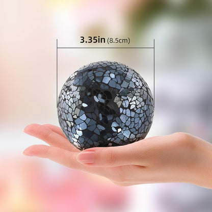 3Pcs Mosaic Glass Orbs Decorative Balls Set 8.5cm/3.35inch Blue Sphere Wedding Party Home Decor Table Centerpiece