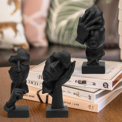 3 Pcs Thinker Statue,Modern Home Resin Sculptures,Collectible Figurines for Home Office Bookshelf Desktop Decor(Black)