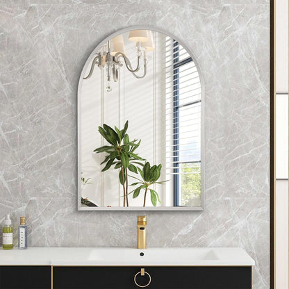 Black Arched Mirror, Modern Bathroom Wall Mirror Aluminum Alloy Framed Mirror Brushed Metal Vanity Wall Mounted Mirror for Livingroom Bedroom Entryway Room 16"x12"