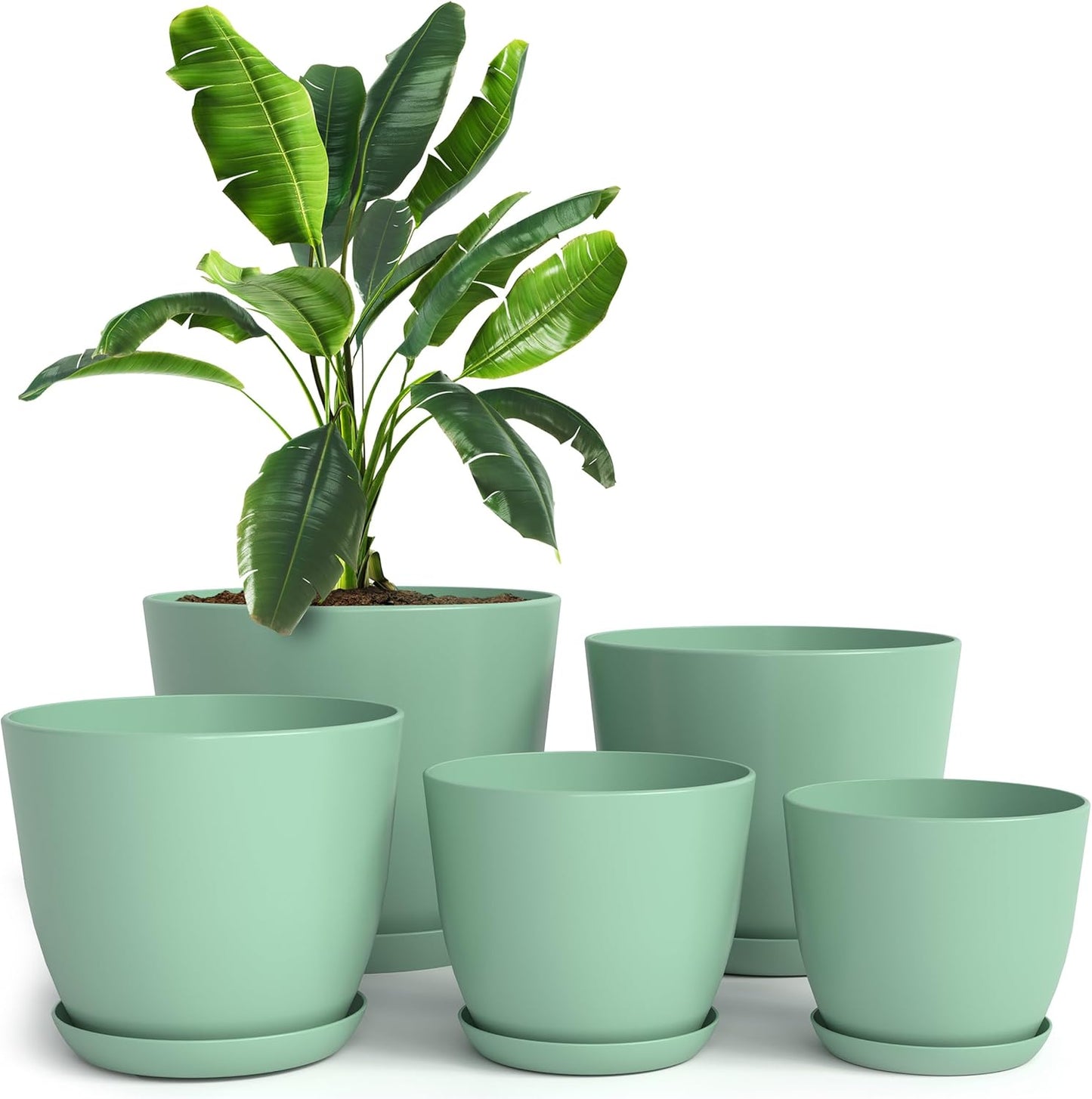Utopia Home Plant Pots Indoor with Drainage Holes – Set of 5 White Plastic Flower Pots (7/6.6/6/5.3/4.8 Inch) – Modern Planters for Indoor Plants, Room & Office Décor, Great Stocking Stuffers